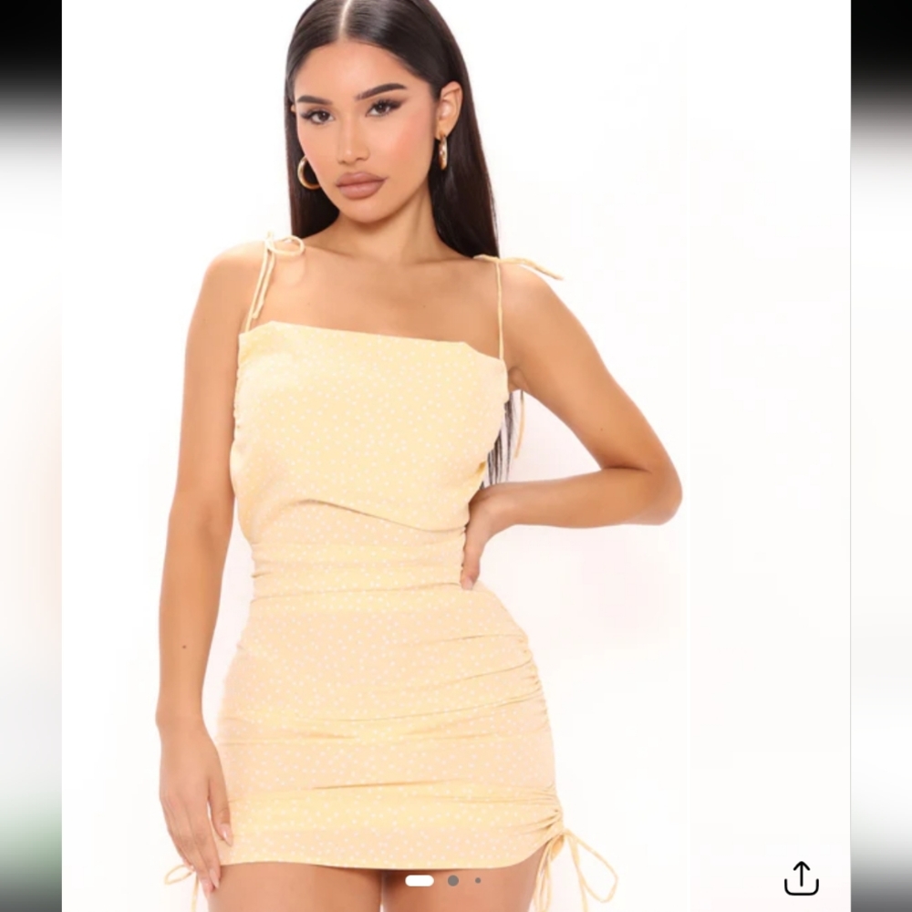 Yellow Polka Dot Cowl Neck Mini Dress Feminine Spring Date Look Sz M